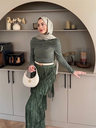 Blossom Püsküllü Etekli Takım Haki (5780)