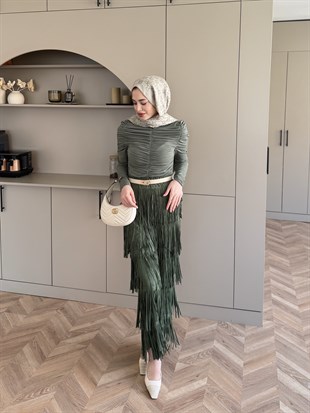 Blossom Püsküllü Etekli Takım Haki (5780)