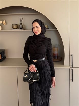 Blossom Püsküllü Etekli Takım Siyah (5780)