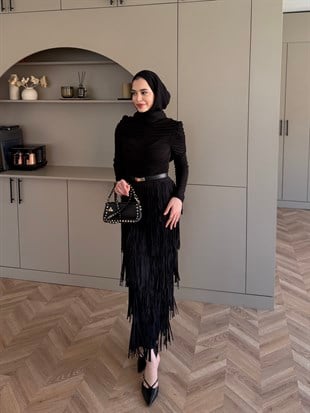 Blossom Püsküllü Etekli Takım Siyah (5780)