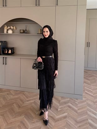 Blossom Püsküllü Etekli Takım Siyah (5780)