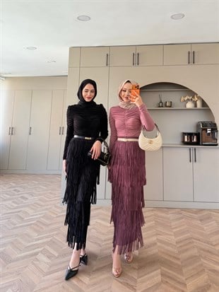 Blossom Püsküllü Etekli Takım Siyah (5780)
