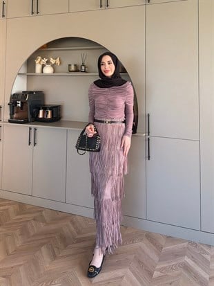 Blossom Püsküllü Etekli Takım Vizon (5780)