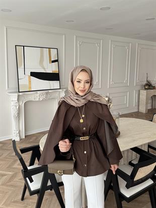 Blur Pelerinli Trençkot Acı Kahve