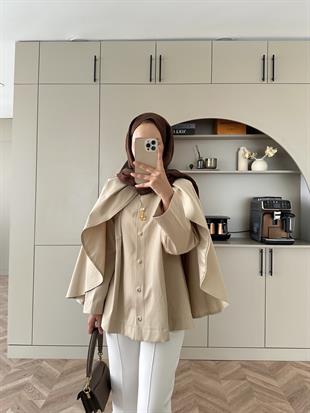 Blur Pelerinli Trençkot Bej