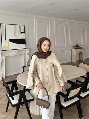 Blur Pelerinli Trençkot Bej