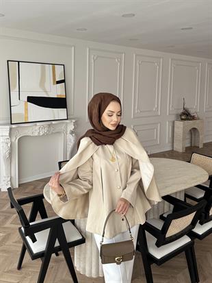 Blur Pelerinli Trençkot Bej