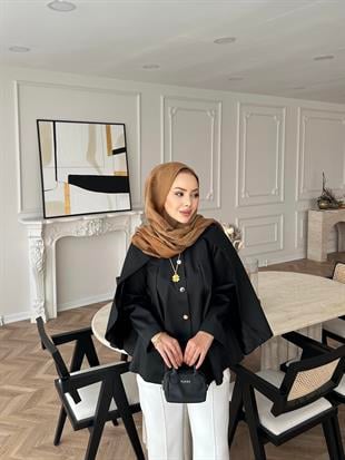 Blur Pelerinli Trençkot Siyah