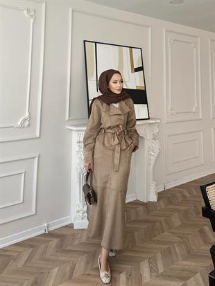 Bomber Ceketli Süet Etekli Takım Camel