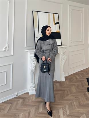 Bomber Ceketli Süet Etekli Takım Gri