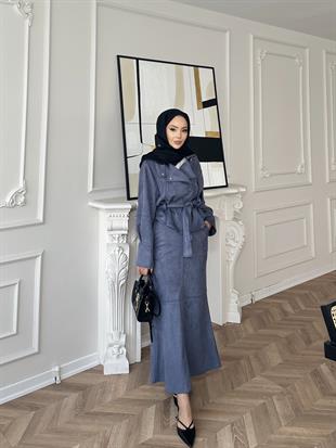 Bomber Ceketli Süet Etekli Takım Mavi