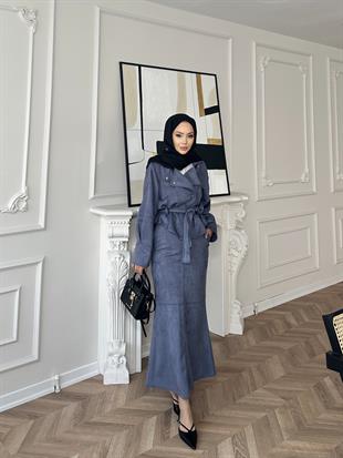 Bomber Ceketli Süet Etekli Takım Mavi