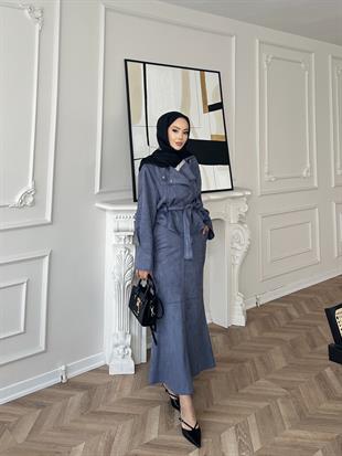 Bomber Ceketli Süet Etekli Takım Mavi