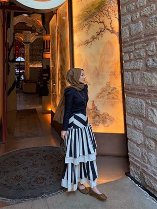 Brand Çizgili Etekli Takım Lacivert (5801)