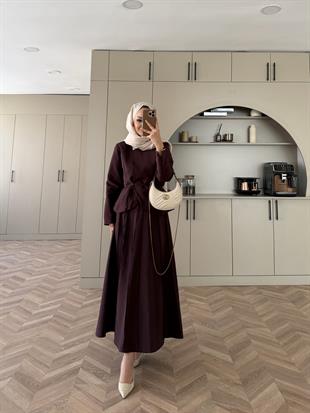 Broş Detaylı Pileli Etekli Takım Bordo (4067)