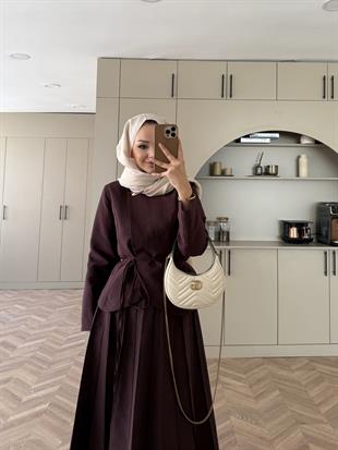 Broş Detaylı Pileli Etekli Takım Bordo (4067)