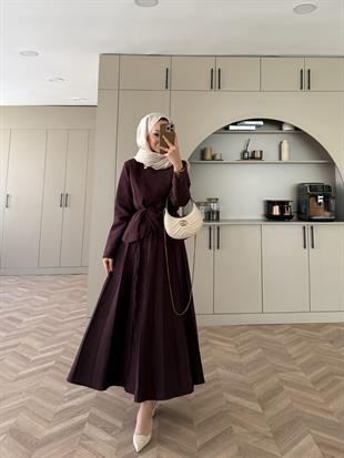 Broş Detaylı Pileli Etekli Takım Bordo (4067)
