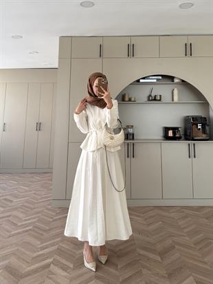 Broş Detaylı Pileli Etekli Takım Ekru (4067)