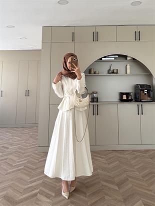 Broş Detaylı Pileli Etekli Takım Ekru (4067)