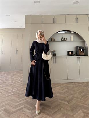 Broş Detaylı Pileli Etekli Takım Lacivert (4067)