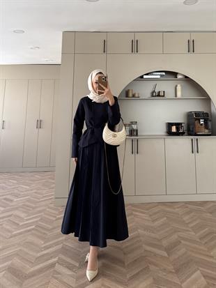 Broş Detaylı Pileli Etekli Takım Lacivert (4067)