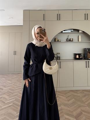 Broş Detaylı Pileli Etekli Takım Lacivert (4067)