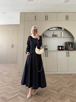 Broş Detaylı Pileli Etekli Takım Lacivert (4067)