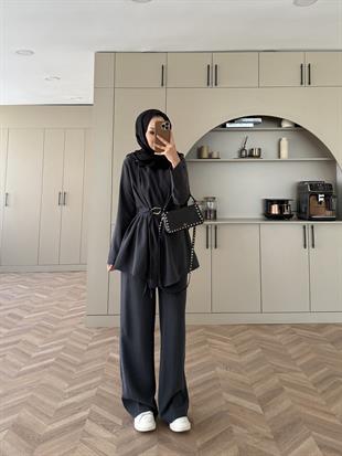 Broş Detaylı Modal Takım Antrasit (4401)