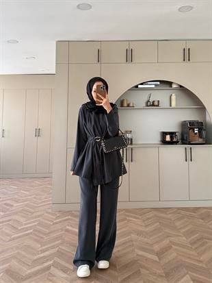 Broş Detaylı Modal Takım Antrasit (4401)