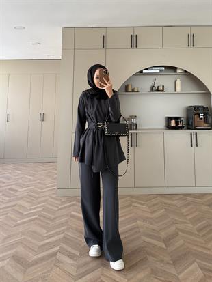 Broş Detaylı Modal Takım Antrasit (4401)