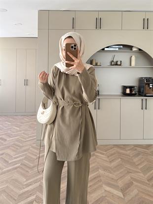 Broş Kemer Detaylı Modal Takım Haki (4401)