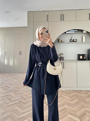 Broş Detaylı Modal Takım Lacivert (4401)