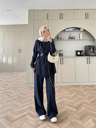 Broş Detaylı Modal Takım Lacivert (4401)