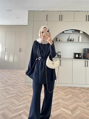 Broş Detaylı Modal Takım Lacivert (4401)