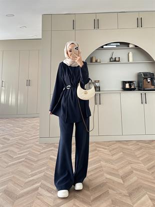 Broş Detaylı Modal Takım Lacivert (4401)