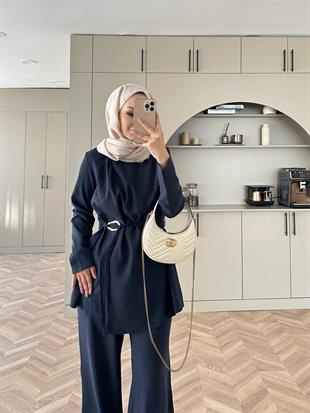 Broş Detaylı Modal Takım Lacivert (4401)