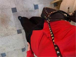 Büzgü Düğme Detaylı Hırka Kırmızı