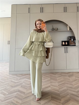 Cadea Fırfırlı Pantolon Takım Çağla (205)