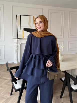 Cadea Fırfırlı Pantolon Takım Lacivert (205)