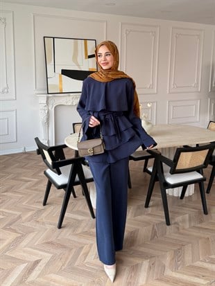 Cadea Fırfırlı Pantolon Takım Lacivert (205)