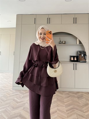 Cadea Fırfırlı Pantolon Takım Mürdüm (205)