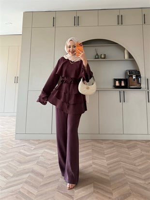 Cadea Fırfırlı Pantolon Takım Mürdüm (205)