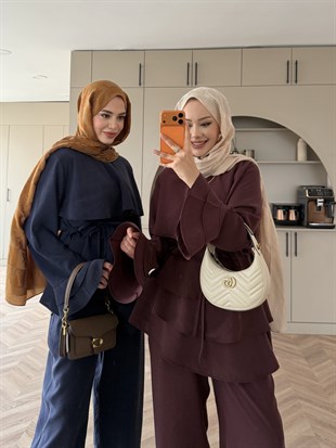 Cadea Fırfırlı Pantolon Takım Mürdüm (205)