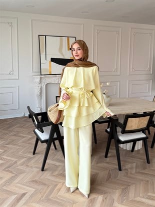 Cadea Fırfırlı Pantolon Takım Sarı (205)