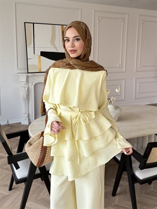 Cadea Fırfırlı Pantolon Takım Sarı (205)