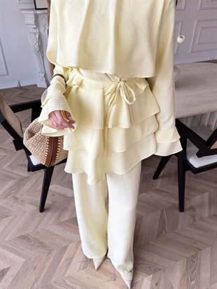 Cadea Fırfırlı Pantolon Takım Sarı (205)