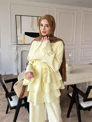 Cadea Fırfırlı Pantolon Takım Sarı (205)