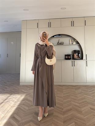 Candy Broş Detaylı Elbise Vizon (3345)