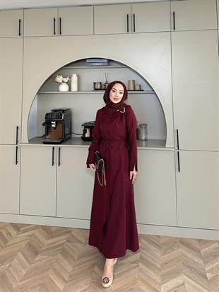 Candy Broşlu Elbise Bordo KEMERSİZ