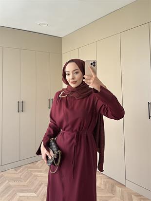 Candy Broşlu Elbise Bordo KEMERSİZ